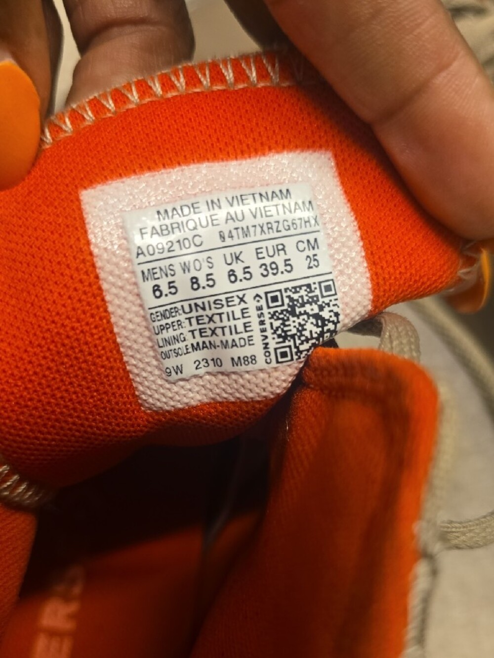 Unisex Neutral Tan/Taupe High-Top Converse Sneakers with Orange Lining - Picture 10 of 12